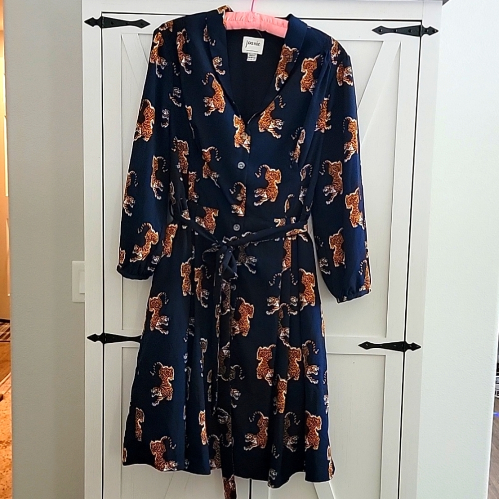 Joie Navy Midi Dress with Leopard Print